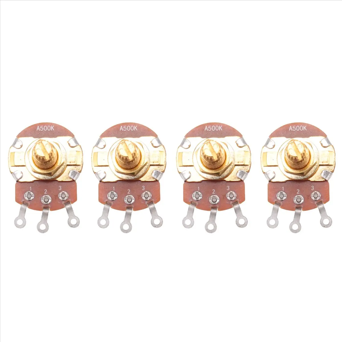 M09K Shaft Full Metric Sized Control Pots A500K Audio Taper Potentiometers Pot for Electric Guitar Bass (Set of 4)