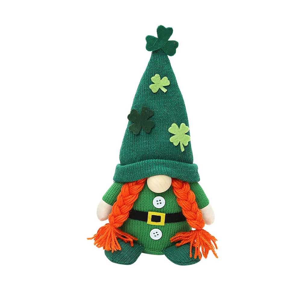 

St Patricks Day Gnome Creative Faceless Ornament Shamrock Design Knitting Gnome Home Party Photo Prop Festival Decor