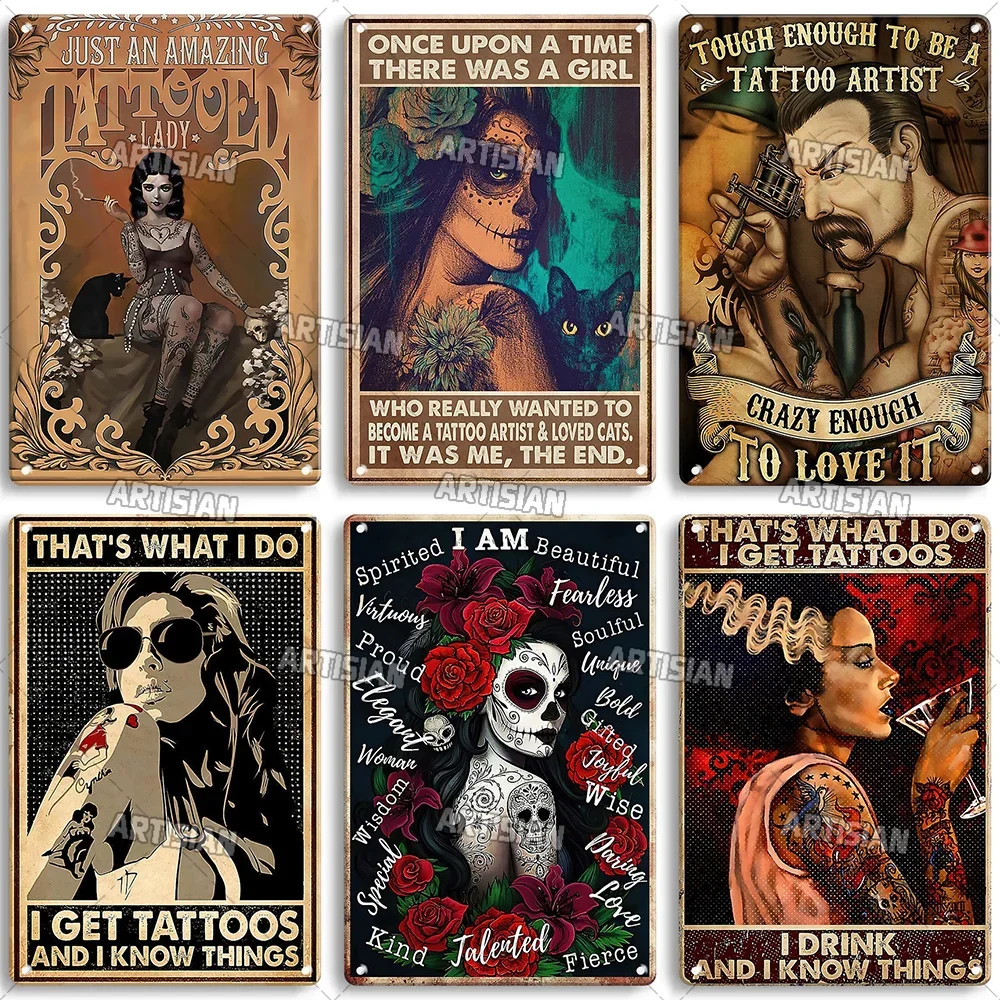 Artisian Tattoo Metal Poster Job Tin Sign Hobby Vintage Decorative Plaque Wall Decor Garage Bar Pub Club Hotel Cafe Kitchen Home