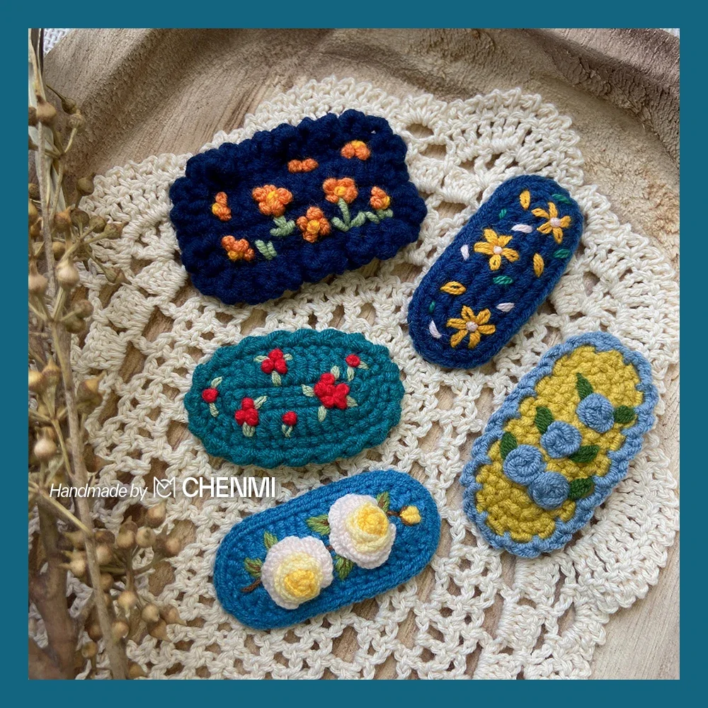 1 Pcs Handmade Cute Children\'s Wool Knitted Flower Hairpin Sets For Girl Fashion Bohemian Floral Hair Clip Accessories Gift