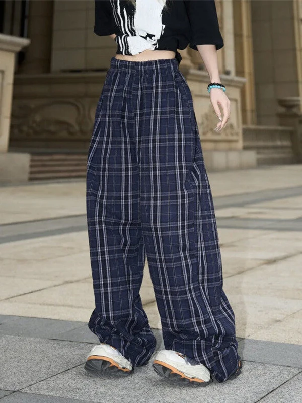 

Винтажные клетчатые мужские летние тонкие широкие брюки, драпированные свободные повседневные брюки трапециевидной формы, удобные прямые джинсы