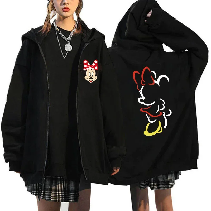 Y2k 90s Minnie Zipper Sweatshirts Mickey Mouse Disney Hoodies Harajuku Women Jacket Clothes Cartoon Streetwear Unisex