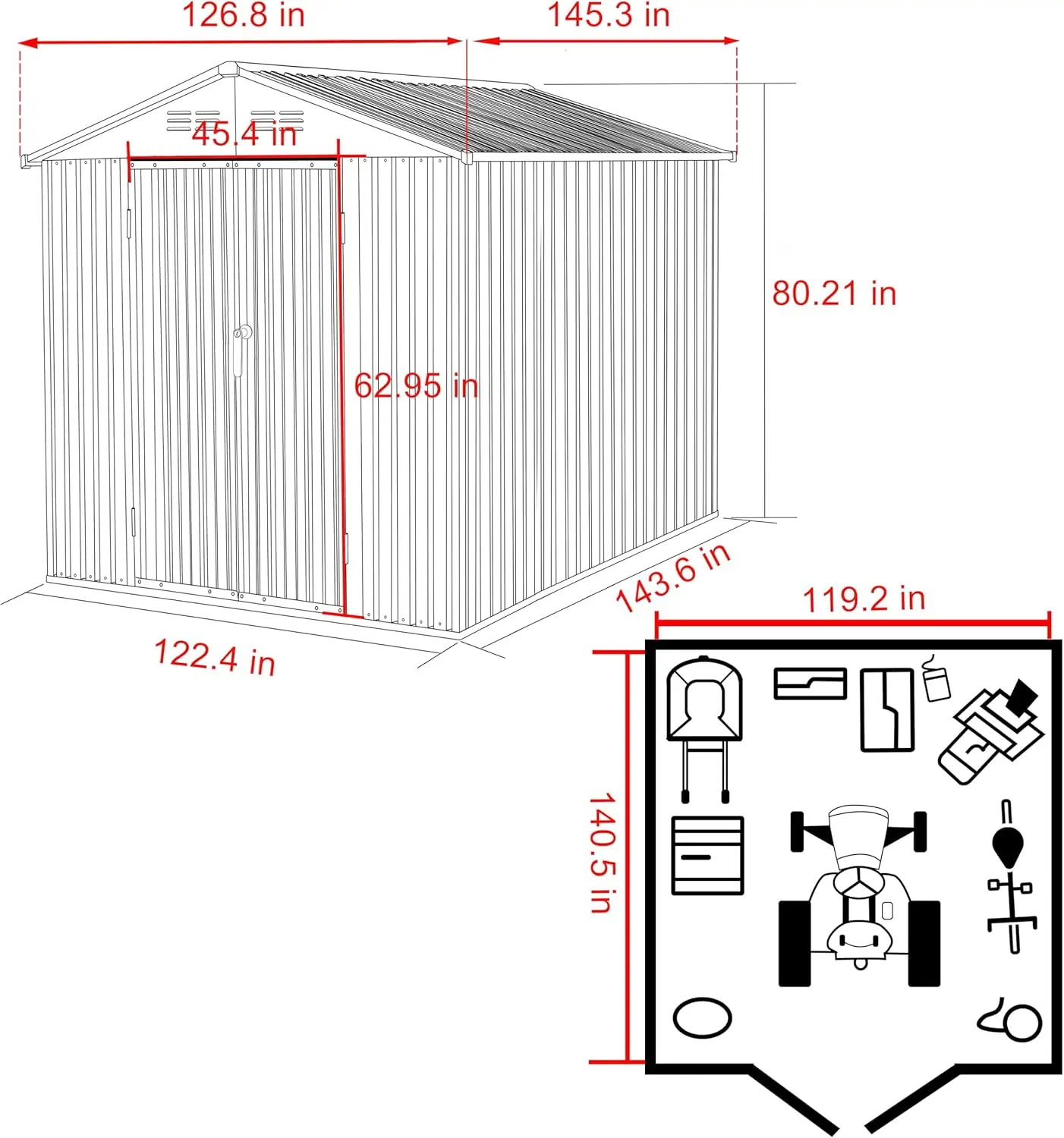 10x12 FT Metal Outdoor Storage Shed Garden Tool Shed Kit with Doors and Lock Waterproof Patio Utility Tool Shed