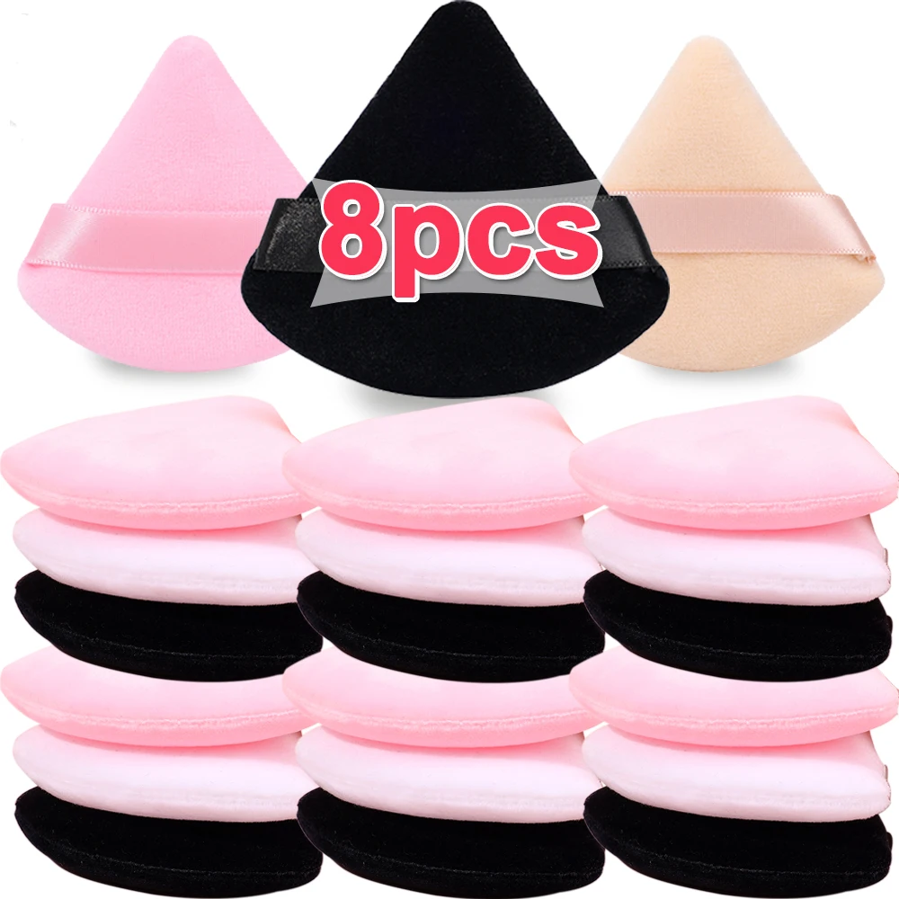 1-8 Stuks Korte Stapel Driehoek Fluwelen Poeder Puff Poeder Puff Puff Voor Gezicht Ogen Contouren Schaduw Make-Up Tools Zachte Schoonheid Spons Puffs