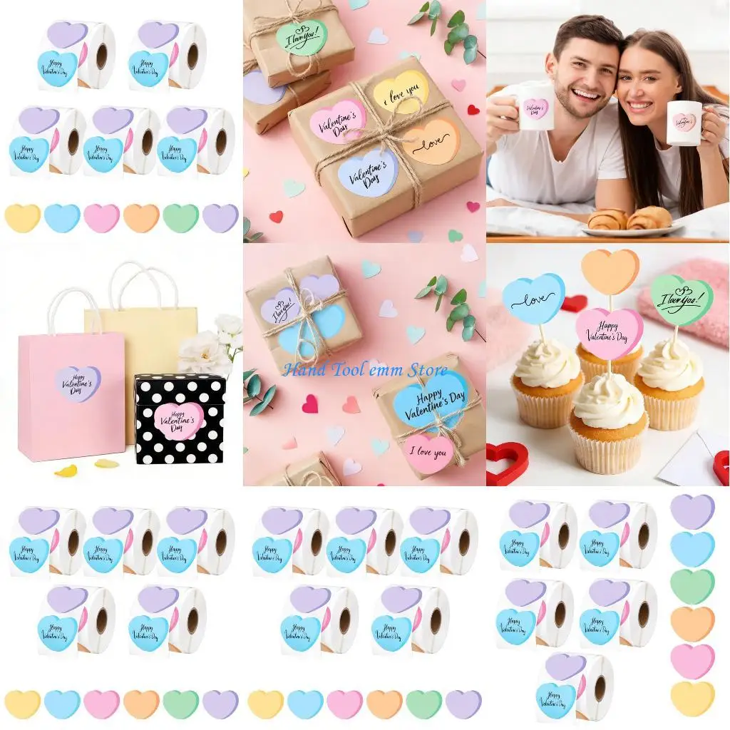 

H37F 2500Pieces Assorted Color Heart Sticker Adhesive Baking Wrapping Sticker