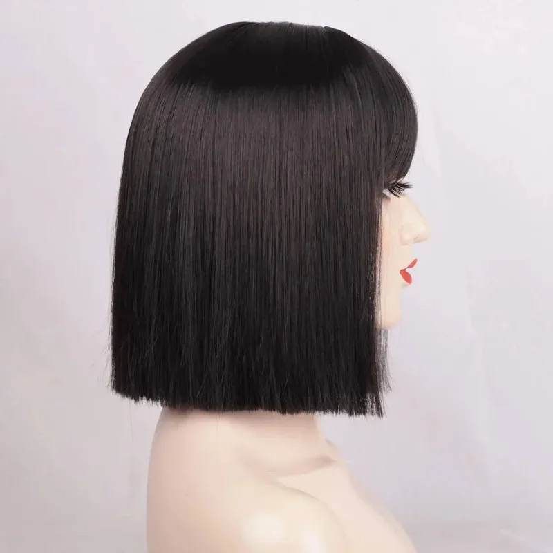Black Bob Wig with Bangs Short Black Wig for Women Straight Bob Wigs Heat Resistant Synthetic wig Mia Wallace Cleopatra Cospaly