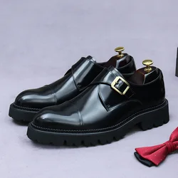 Lining Genuine Leather Buckle Casual Patent Leather British Men's Shoes Height-Increasing Shoes Men's Business Formal Wear Shoes