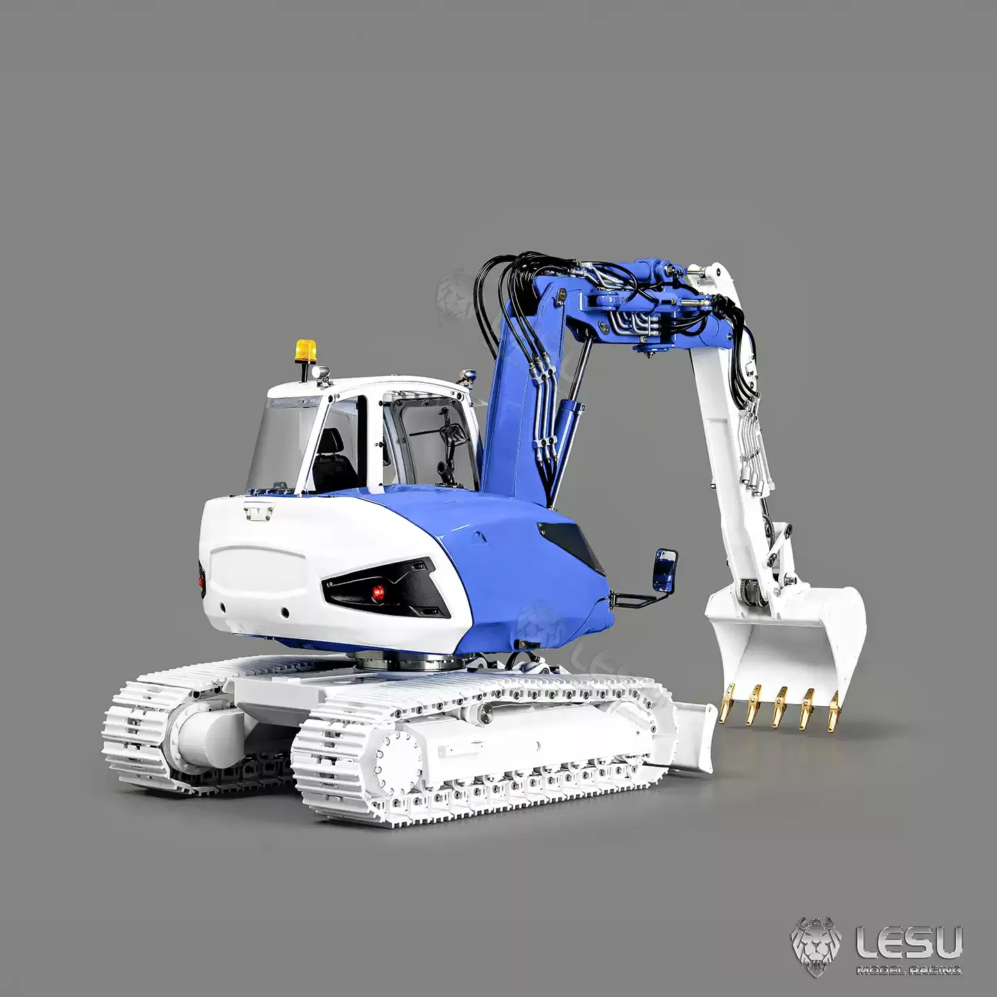LESU 1/14 Dual Pump 9 Valve MC15 Tracked Excavator with Classic Blue and White Color Scheme and Four-Section Arm BA-B0042