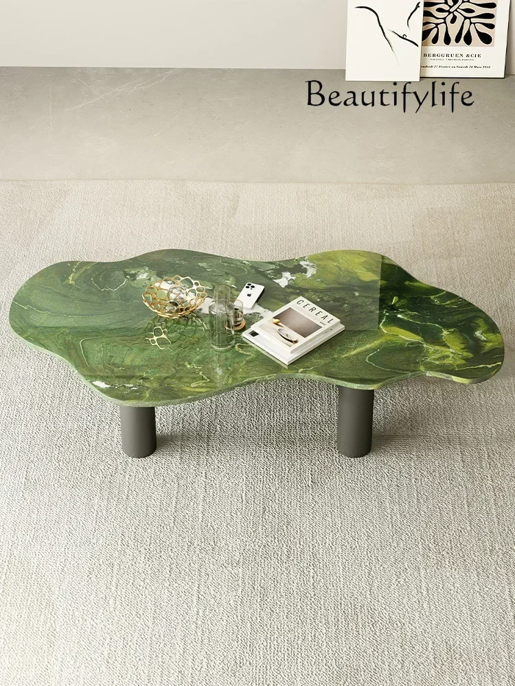 American Natural Green Luxury Stone Simple Coffee Table High-End French Entry Lux Retro Art Cloud Tea Table