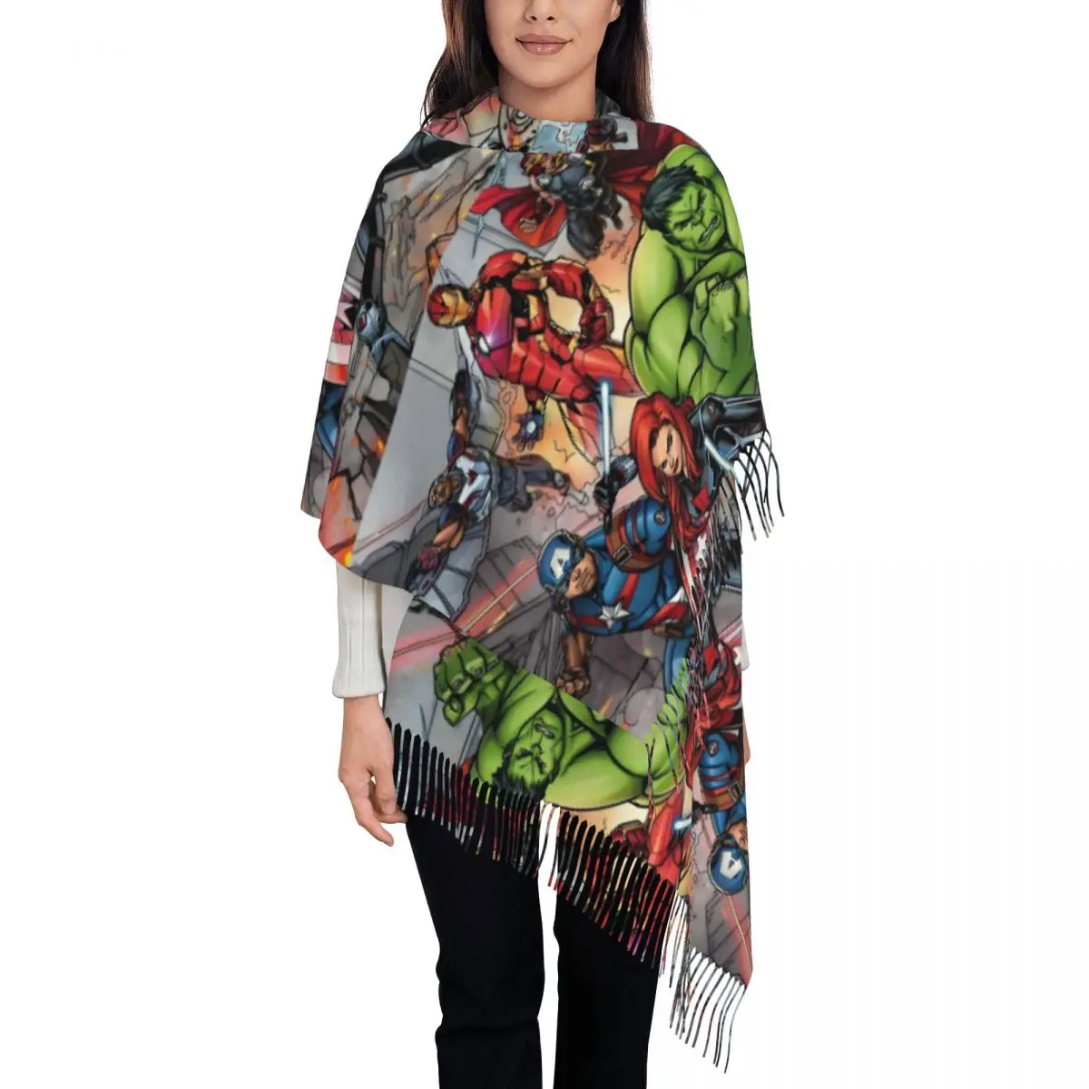 

Стильный стильный шарф с кисточками из фильма «Капитан Америка» на заказ, женский зимний теплый платок, женские шарфы Marvel Super Hero