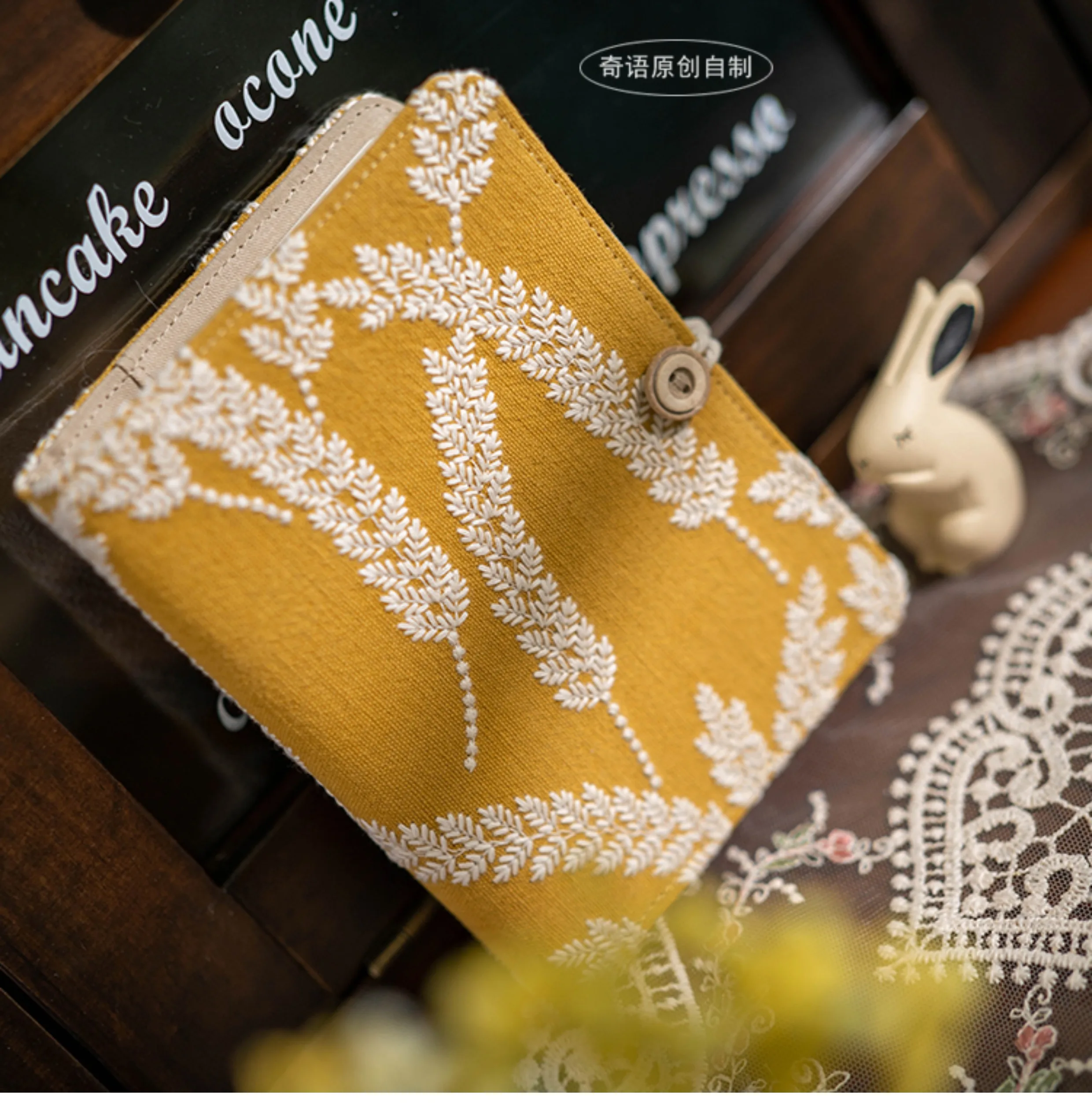 Embroidered Yellow Wire-bound A5 Literary Notebook Diary Small Fresh Cloth Hand-made Notebook