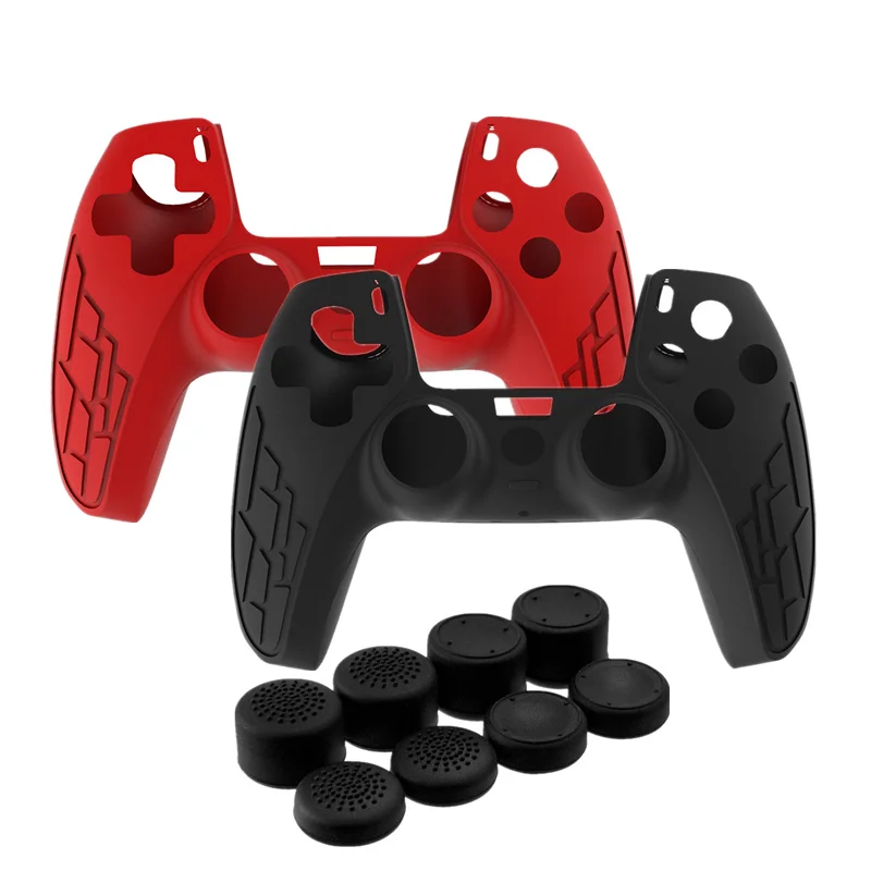 For Playstation 5 PS5 Controller Anti-Slip Rubber Case with 8 Thumb Grips Accessories SetSilicone Protective Skin Cover Shell