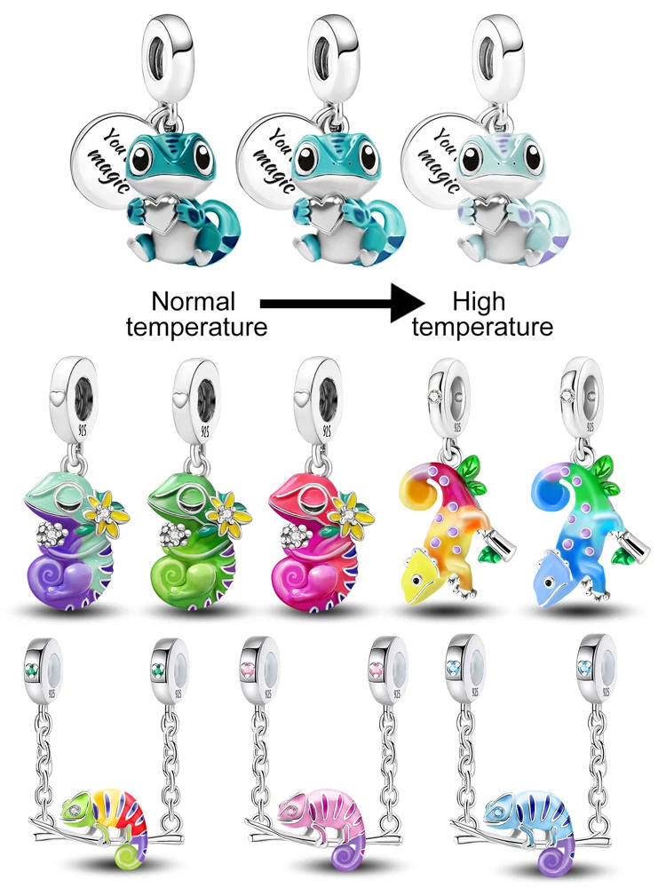 925 Sterling Silver Lovely Cute Chameleon Charm Pendant for Bracelets DIY Women's High Quality personalized Fine Jewelry