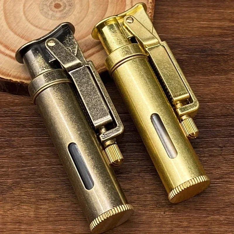 Retro Metal Lighter Old-fashioned Trench Mechanical Grinding Wheel Creative Transparent Oil Tank Yubang Visible Transom
