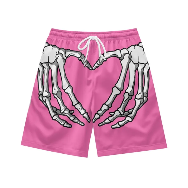 Love Finger Bone Pink Versatile Trendy Casual Personality Loose Fashion Summer Men's Drawstring Sports Shorts