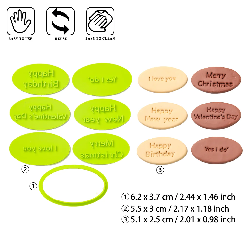 Words Stamp Letter Cookie Stamps 6 Stamps With 1 Cutter Set Ellipse Shape Cookie Stamp Congratulation Anniversary Cookie