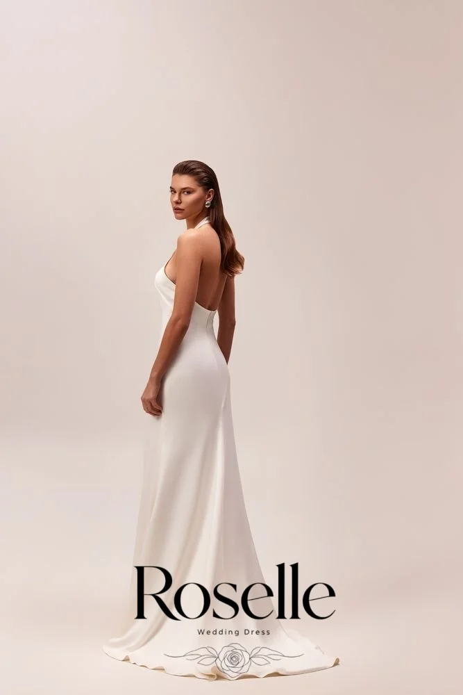 ROSELLE Elegant Halter Sleeveless Mermaid Simple Wedding Dress Backless Sweep Train 2026 Bridal Gown Customized Vestido De Novia