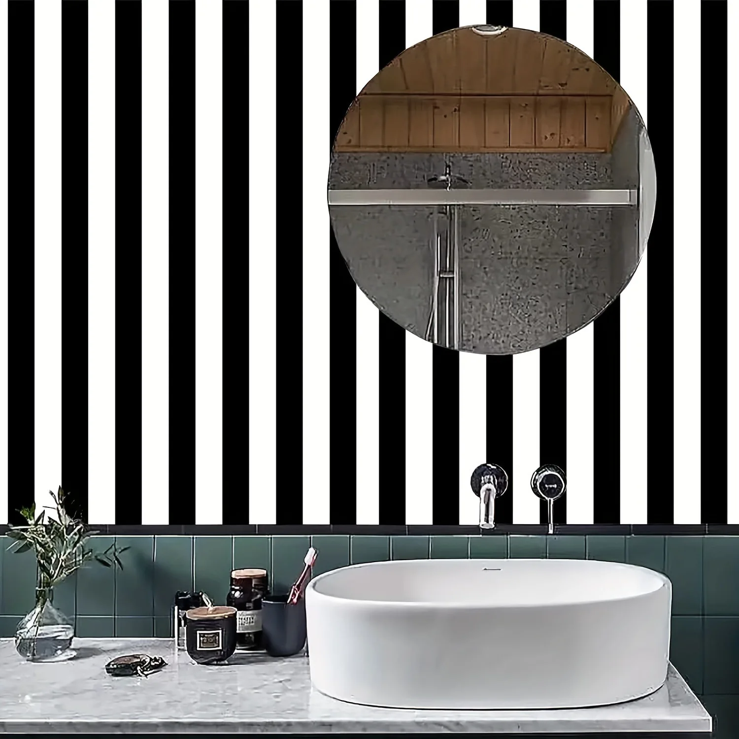 45cm Vinyl Black and White Stripes Decor Contact Paper for Home Room Renovation Self Adhesive Waterproof Removable Wallpaper