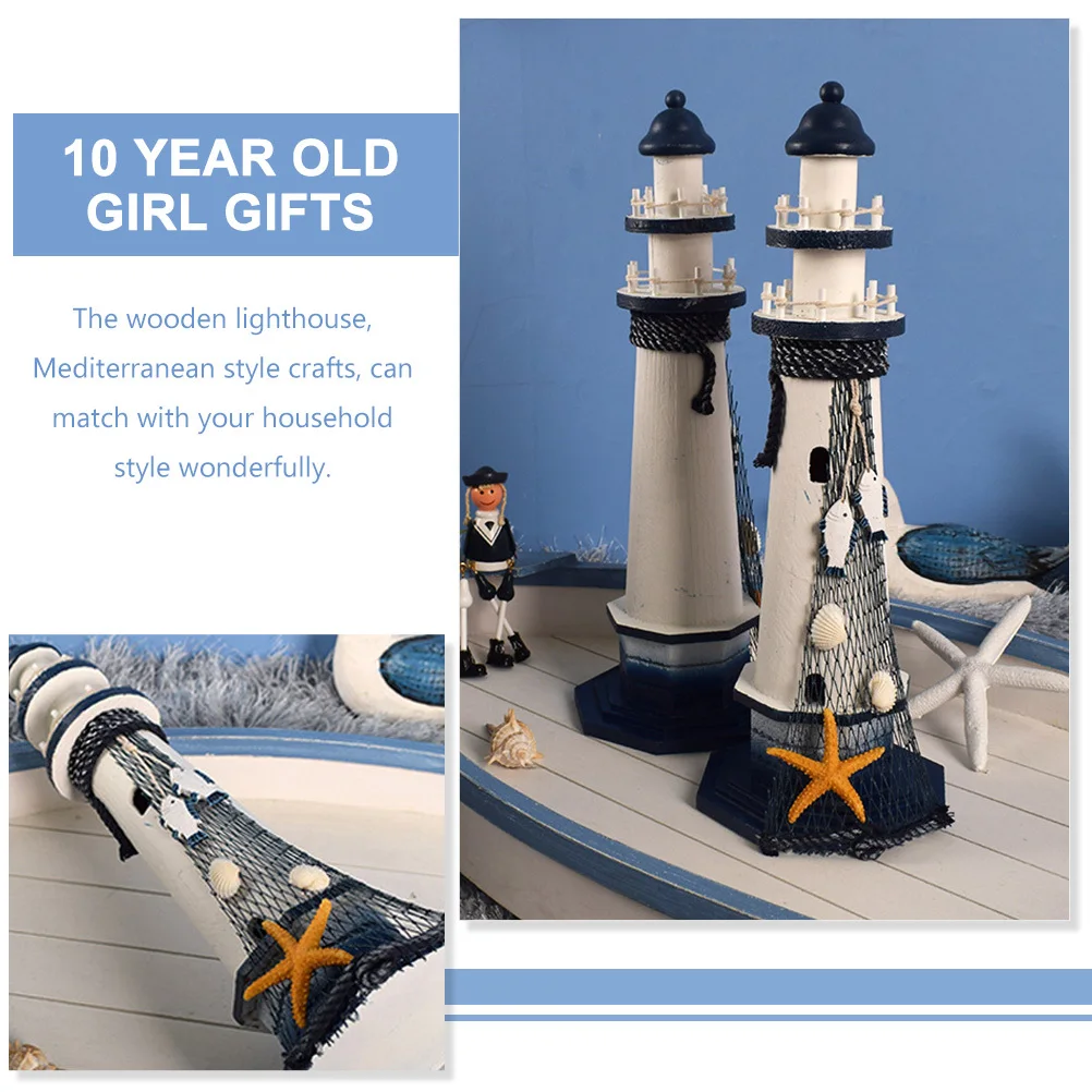 

Wooden Lighthouse Decoration Elegant Mediterranean Style Desktop Ornament Bedroom Living Room Nautical Decor Unique Lighthouse