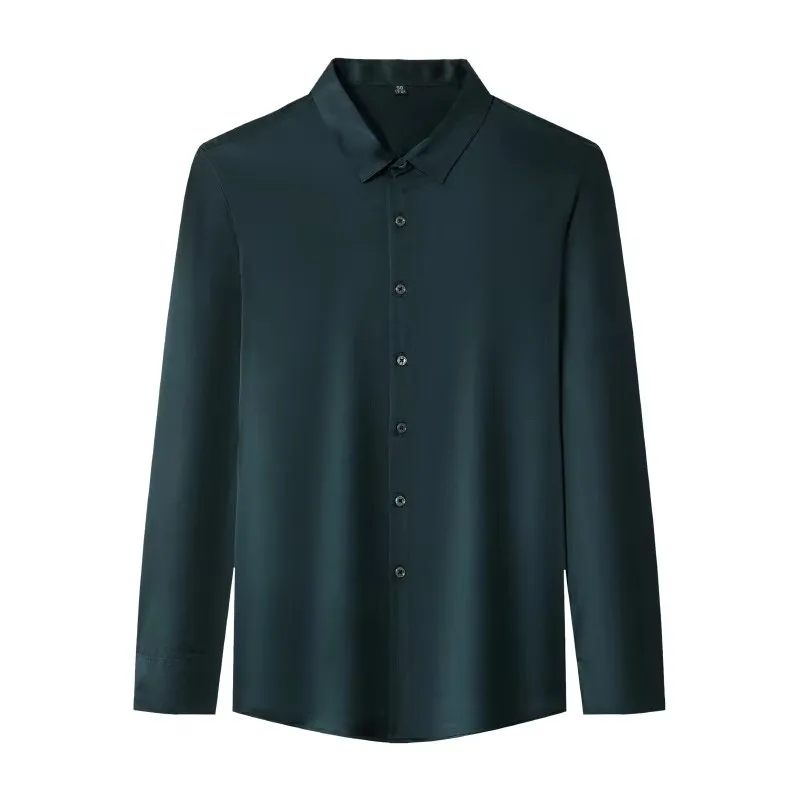 

Gentleman Premium Shirts For Men Long Sleeve Silk Blends Casual Summer Coolness Quality Boutique Skin-Friendly Camisas De Hombre