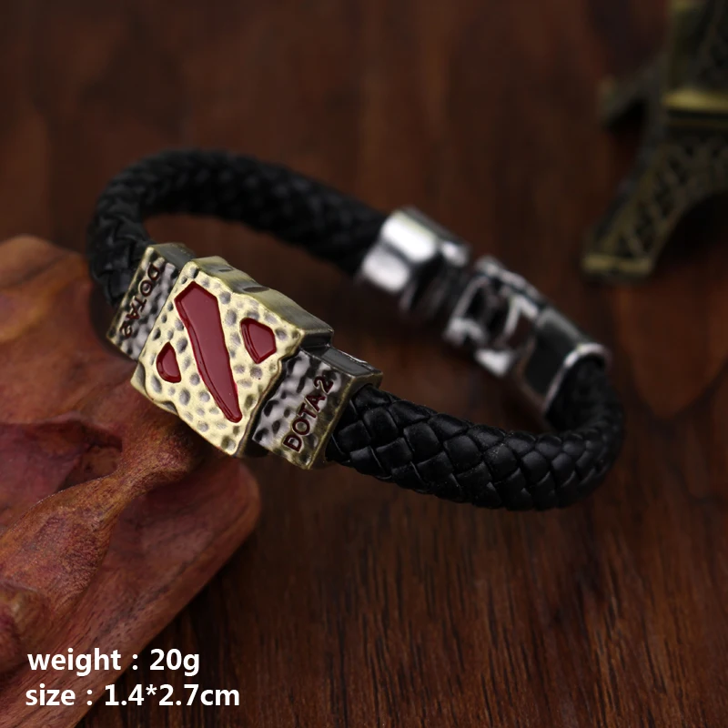 Dota 2 Weave Bracelet Town Portal Scroll Cosplay Fashion Cool Retro Men Bracelet Leather Alloy Claps Chain Fans Men\'s Gift