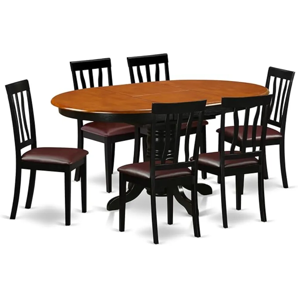 AVAT7-BLK-LC 7 Piece Dining Room Table Set Consist of an Oval Kitchen Table with Butterfly Leaf and 6 Faux Leather Upholstered