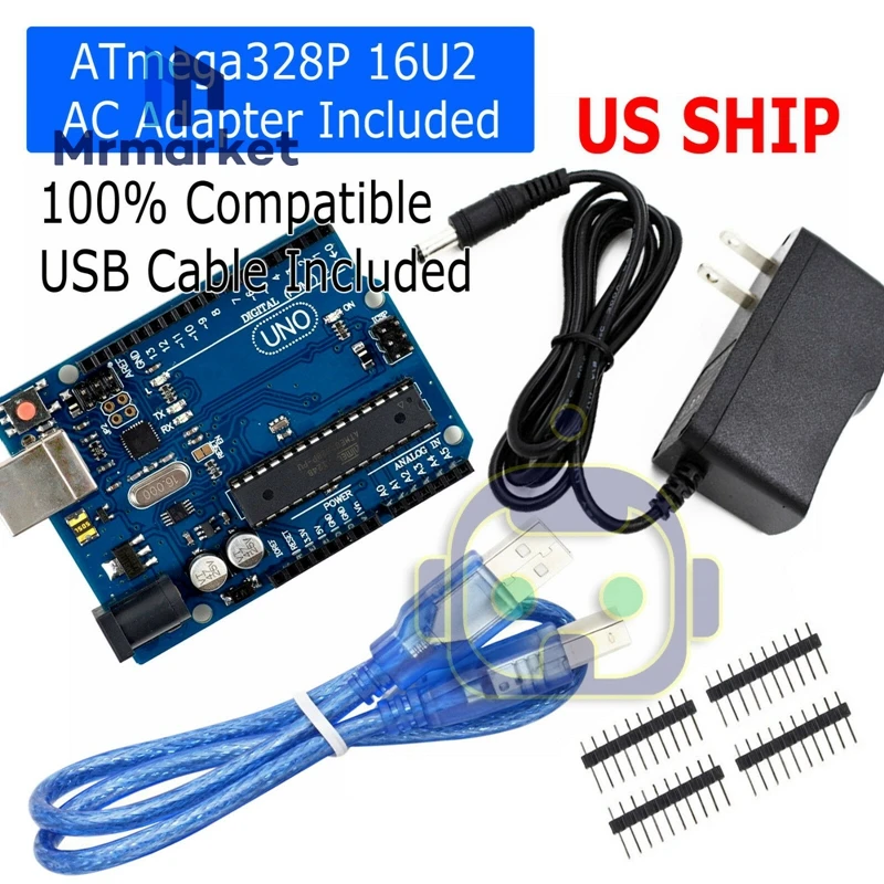 

UNO R3 ATMEGA328P 16U2 , USB Cable 9V , 1A Adapter