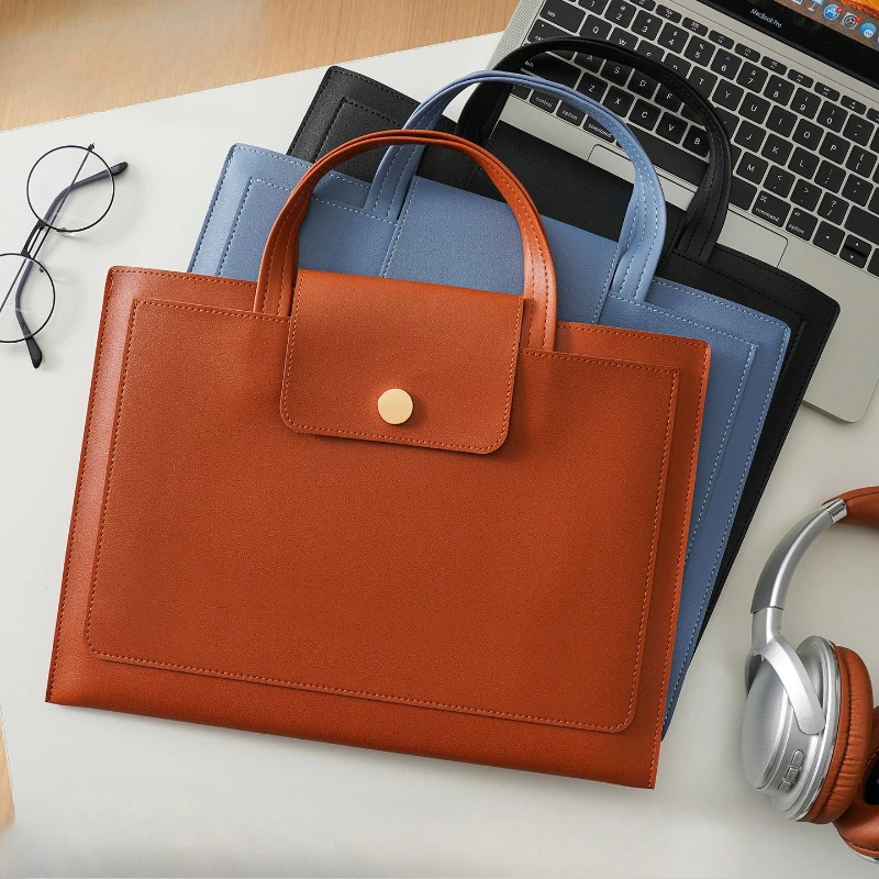 

A4 Genuine Leather Portfolio Bag Spacious Laptop Briefcase Thickened Document Organizer for Business Professionals File Folders