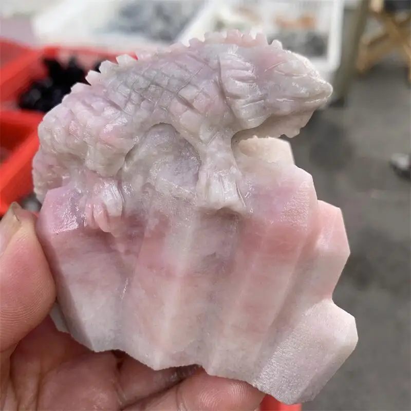 

Natural Pink Opal Lizard Carving Polished Powerful Animal Statue For Home Office Decoration Holiday Gift 1pcs