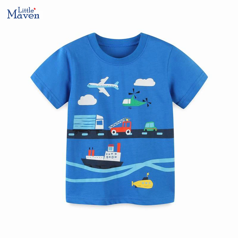 Little maven Baby Boys Children's Clothing 2026 Summer New Kids Clothes T Shirts Holiday Cartoon TransportationsShirts 2-7 Years