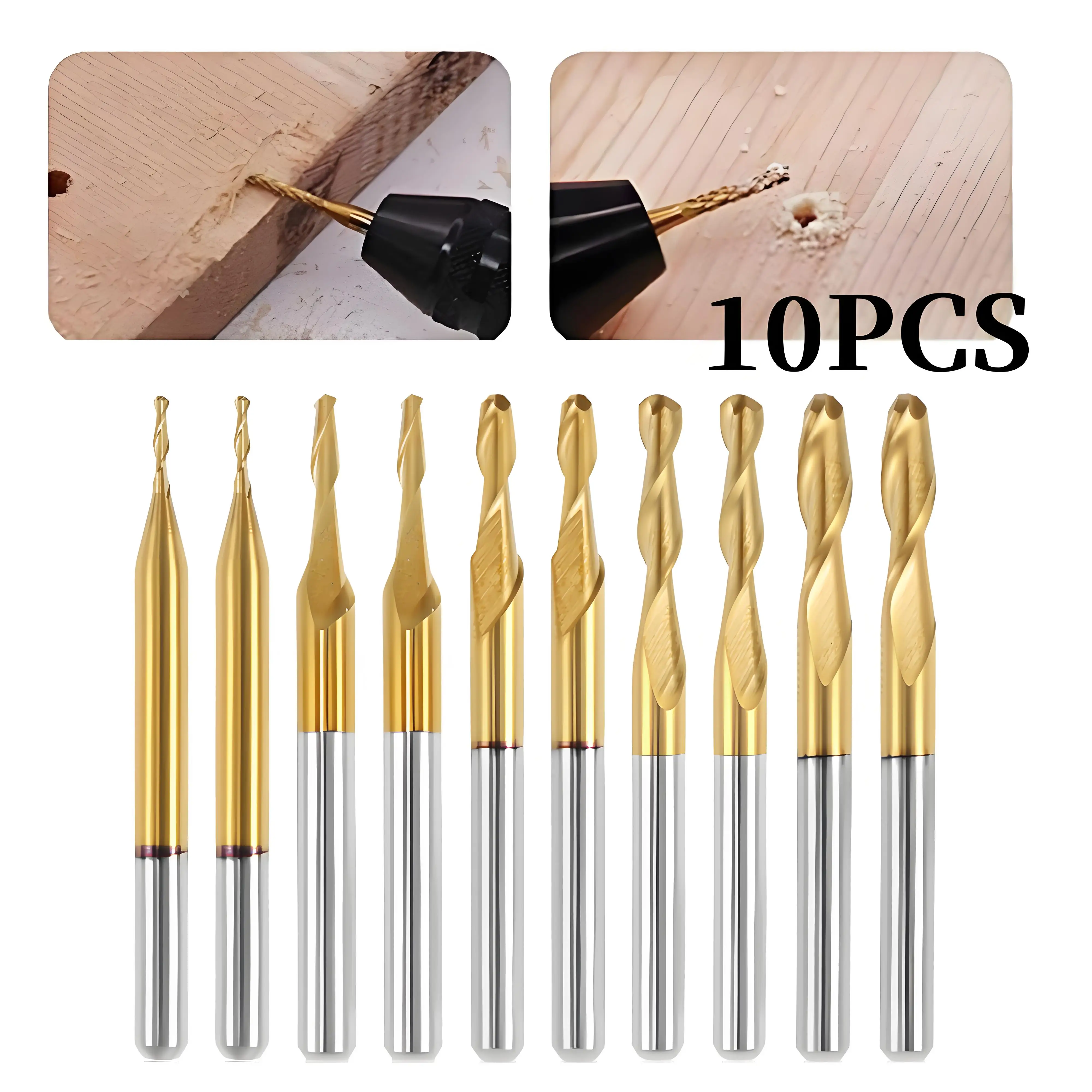 

10Pcs Engraving Milling Cutter High Speed Steel Titanium Coating Rotary Burr Bit Set Double Flute Engraving Router Bit for Wood
