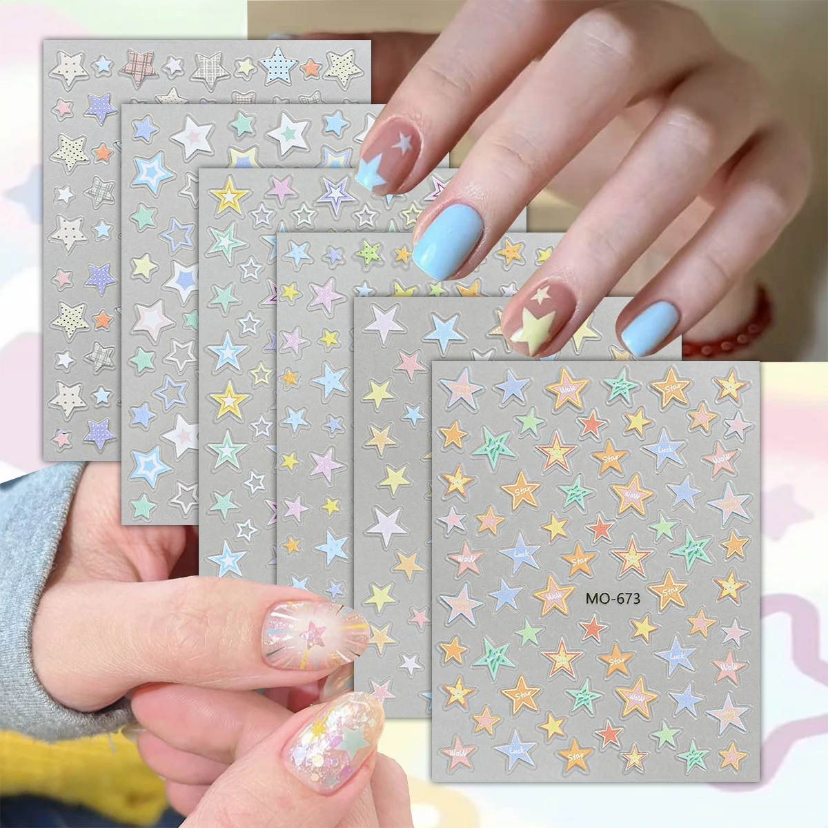 3/6/12 ورقة الباستيل ستار 5D تنقش ملصقات الأظافر ، Kawaii جيلي كاندي اللون ستار مسمار ملصقات فنية DIY بها بنفسك هلام مانيكير