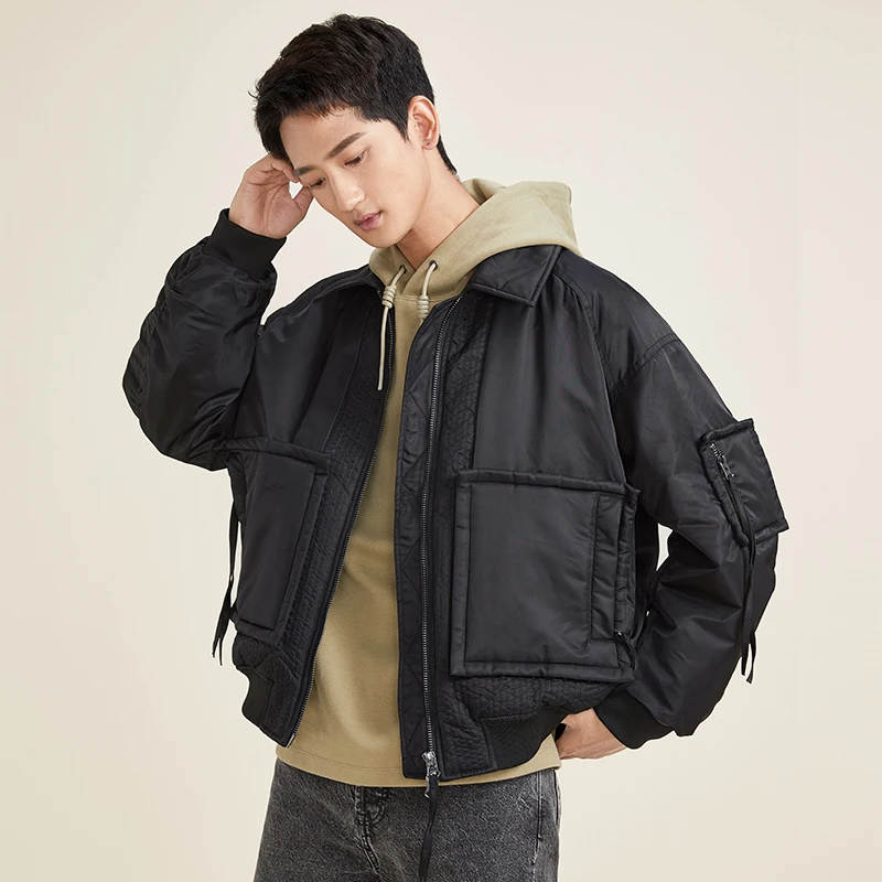 Chericom Short Bomber-style Jacket Shirt Collar Multi-pocket Design Fashion Forward Waterproof Windproof Warm Men Coats Y278548Y