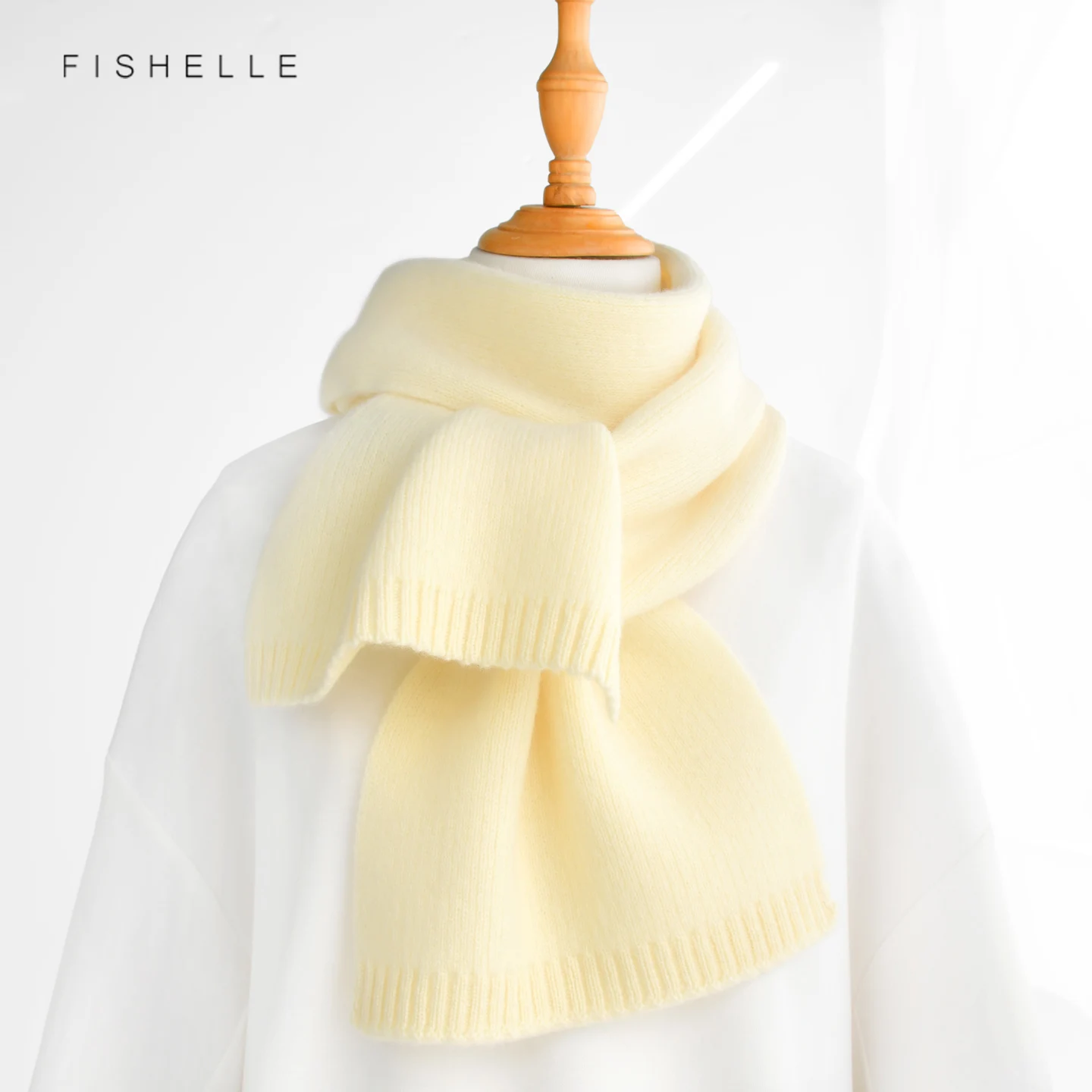 Light Yellow 100% Cashmere Scarf White Knitted Women Shawl Winter Warm Soft Solid Color Neck Luxury Gift