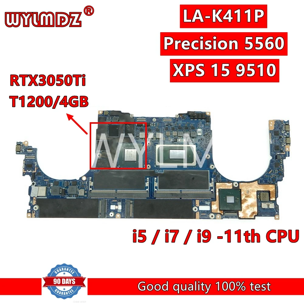 LA-K411P i5/i7/i9-11th CPU T1200/RTX3050Ti GPU Laptop Motherboard For Dell PRECISION 5560 Mainboard CN 01V4T3 0NG7N9 Test OK