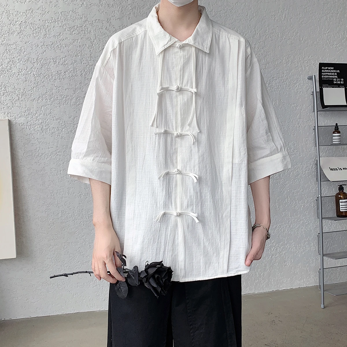 

Мужская льняная рубашка с коротким рукавом, тонкая хлопково-льняная рубашка на пуговицах, винтажный модифицированный топ в стиле Тан, свободный крой, летняя мода