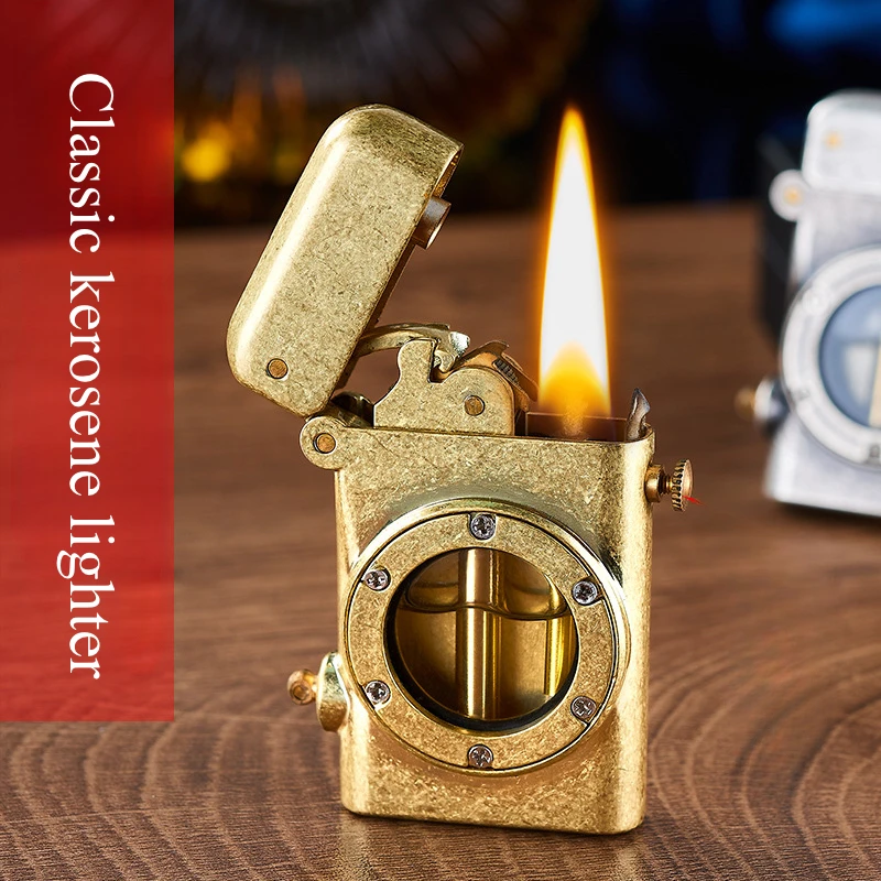 One-button Ejection Ignition Safety Switch Vintage Kerosene Lighter Transparent Oil Warehouse Metal Lighter Men's Creative Gift