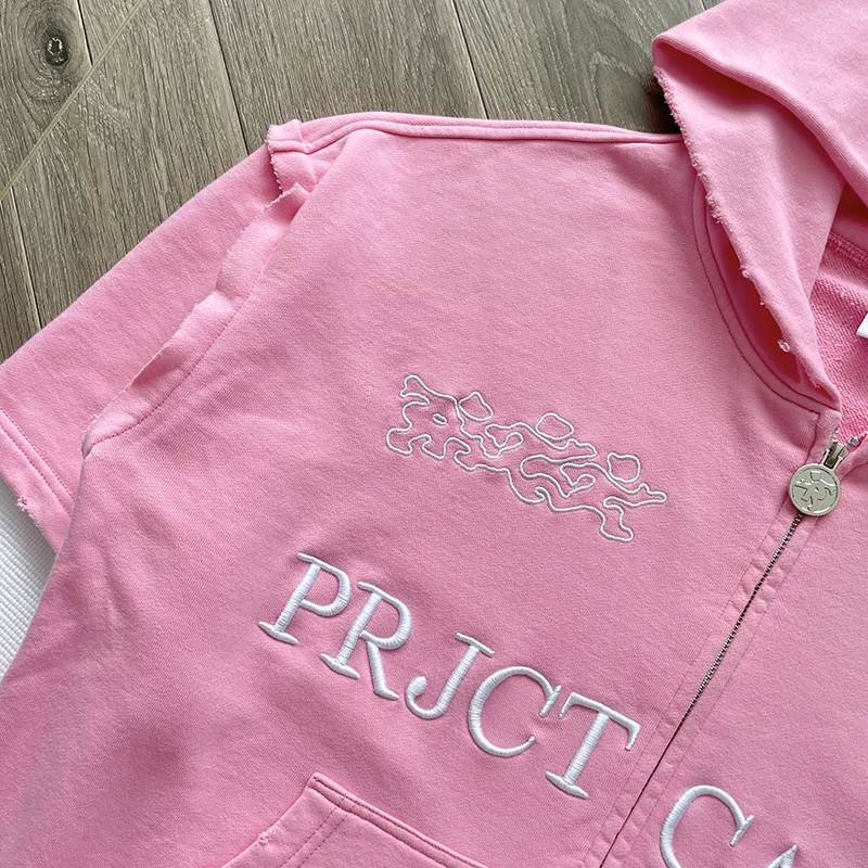 2025 Project Capri Hoodie Casual Letter Embroidery Print Fake Two-piece Set Zipper Cardigan Jacket Hooded Sweatshirt