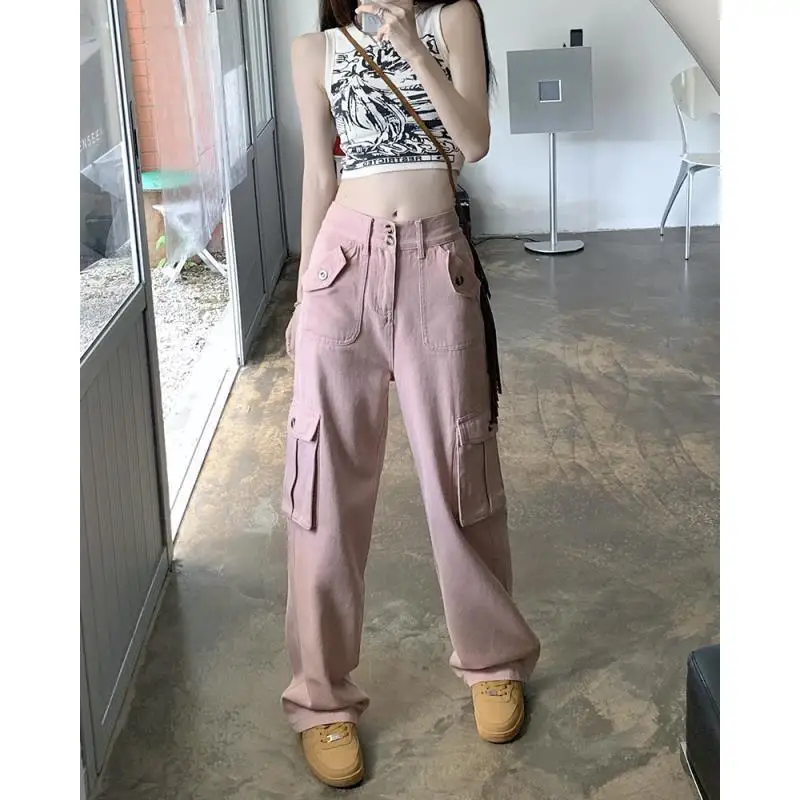 الجينز الأمريكي الرجعية للنساء في الخريف الفتيات الساخنة العمل السراويل عالية الخصر الطابق السراويل فضفاضة واسعة الساق السراويل