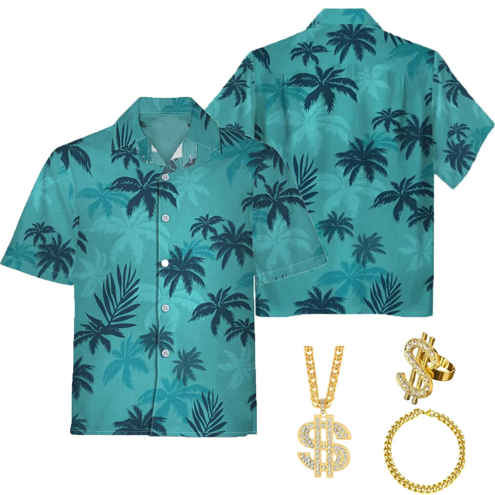 Game Tommy Vercetti Cosplay Costume Grand Shirt for Men Protagonist Player Coast Style Hawaii Beach Halloween Carnival Party