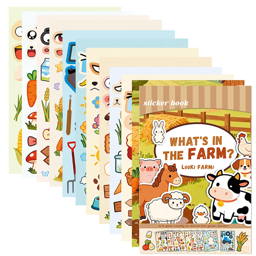 

10 sheets Dress up sticker book, ocean, farm multiple scenes, enlightenment fun puzzle student sticker book
