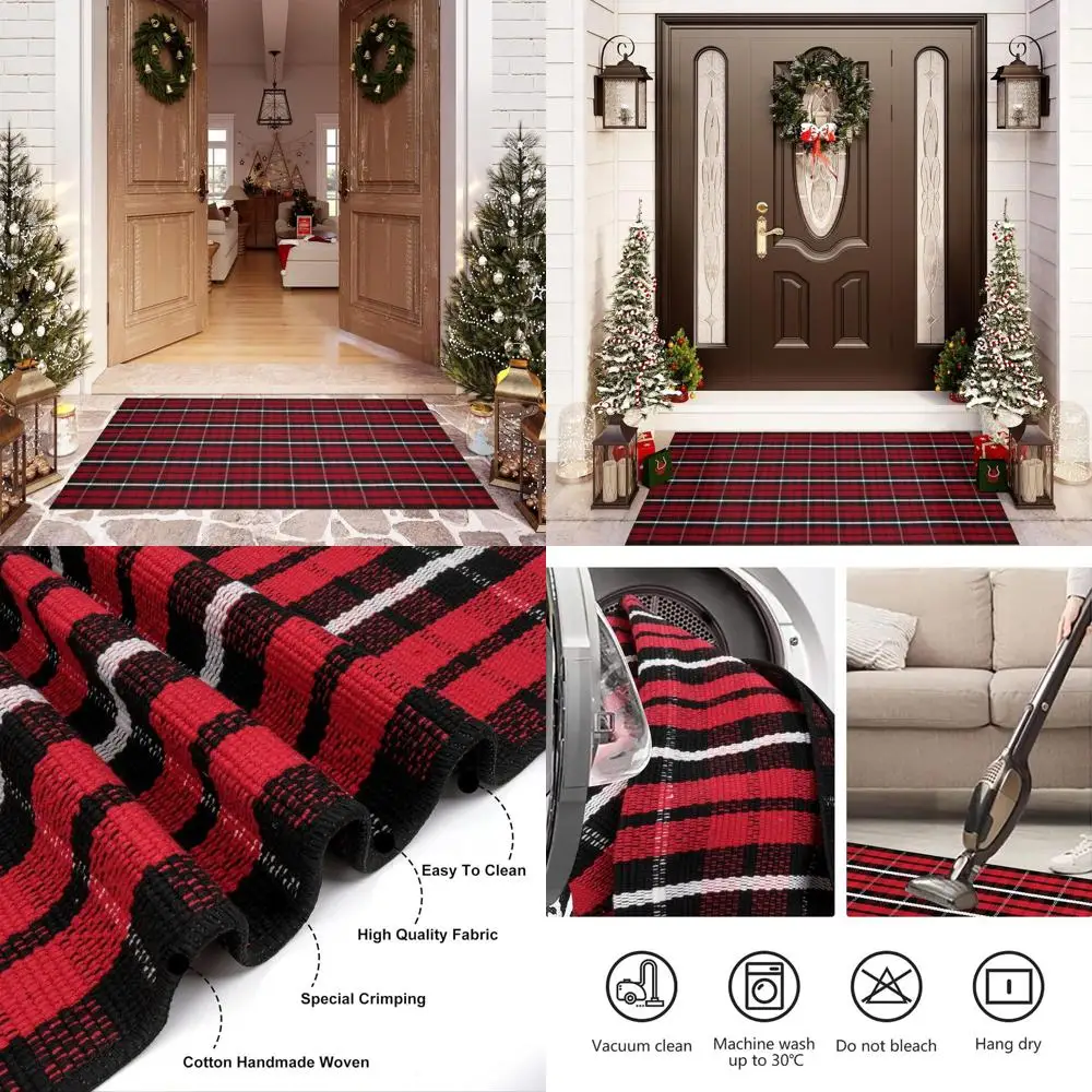 

3'x5' Red Plaid Washable Outdoor Rug - Christmas Door Mat for Entryway, Patio, and Living Room