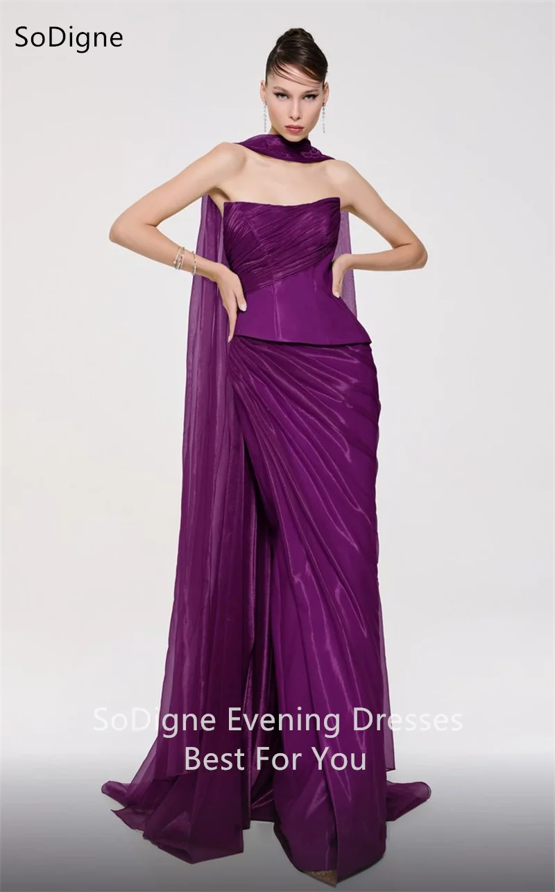 

SoDigne Saudi Arabia Mermaid Evening Dresses Strapless Pleat Party Dress Sleeveless Floor-Length Formal Prom Gowns Customized