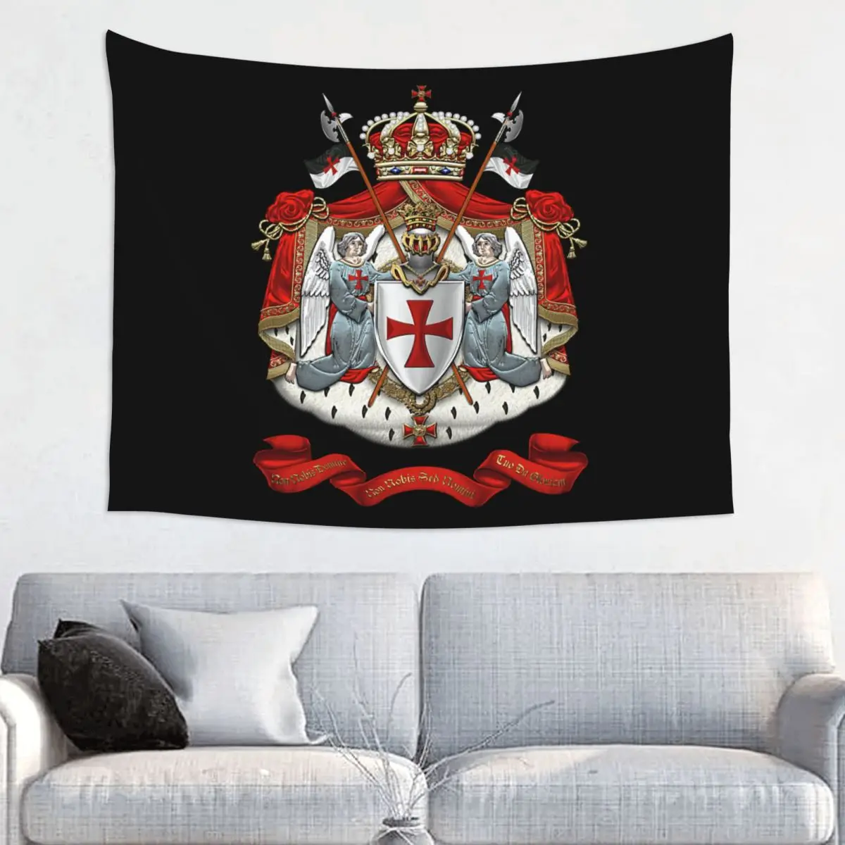 Custom Knights Templar Flag With Coat Of Arms Tapestries for Bedroom Dorm Warrior Cross Hippie Wall Hanging Tapestry Home Decor