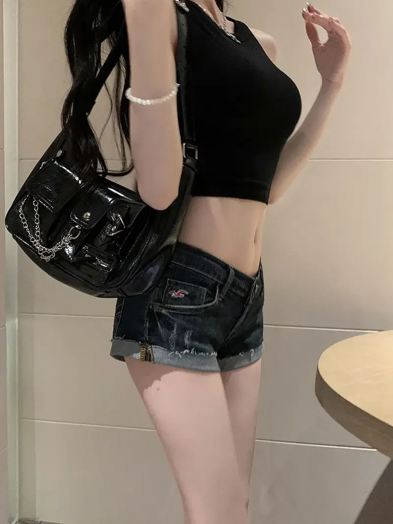 여성용 야외 마이크로 미니 로우 라이즈 허리 데님 반바지 디자이너 Y2k 하라주쿠 의상 Jorts Comfy XL Hot Short Jean Pants 여성