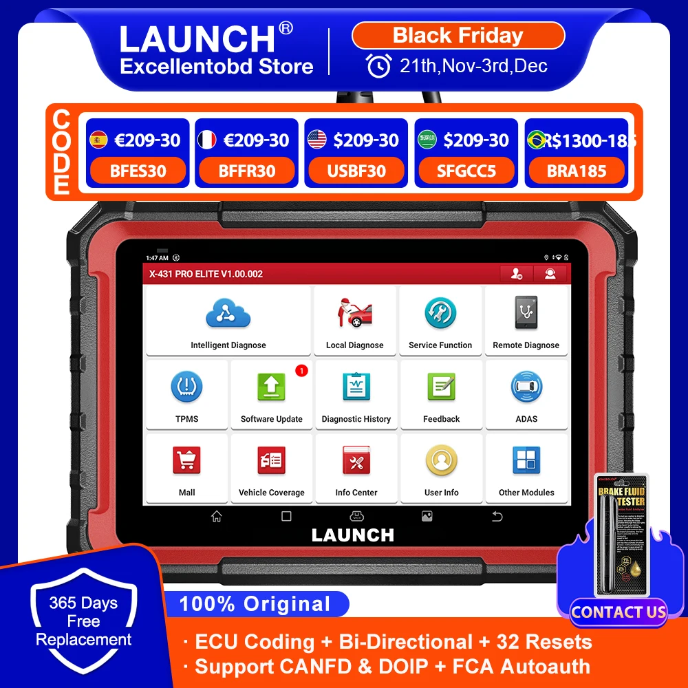 LAUNCH X431 PRO ELITE All System Diagnostic Tools OBD2 Scanner Support CANFD DOIP Ecu Coding Active Test 31+ Reset 2 Years Free