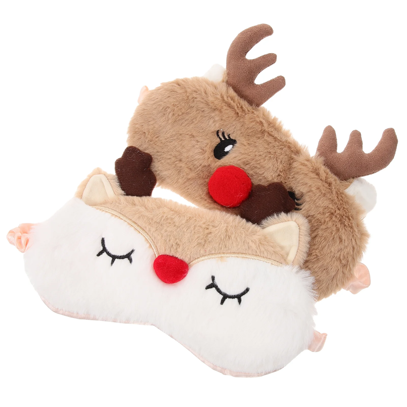 2 Pcs Elk Blindfold Eye Mask Adorable Plush Lovely Christmas Sleep Cartoon Cover