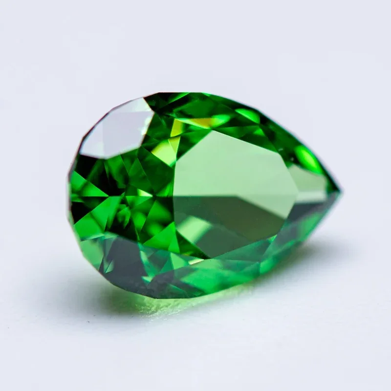 Cubic Zirconia Stone Pear Shape Green Color 4k Crushed Ice Cut Loose Lab Synthetic Cz Gemstone Jewelry Extremely Shiny Quality