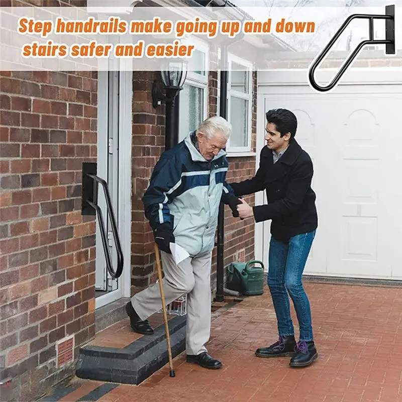 AEE3-1 قطعة درابزين درج أنبوبية آمنة باللون الأسود مناسبة لسلالم التثبيت على الحائط في الداخل والخارج #3