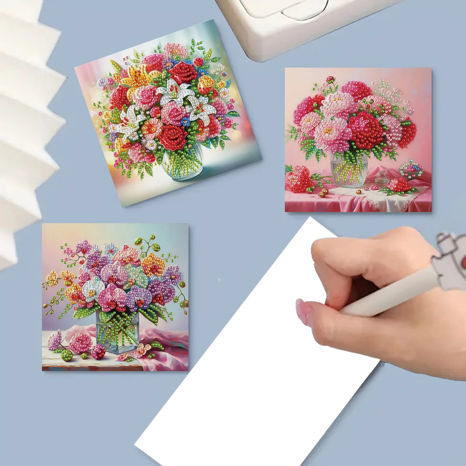 6-piece DIY diamond painting greeting card with envelope, wishes and wishes, floral theme unique design view 3